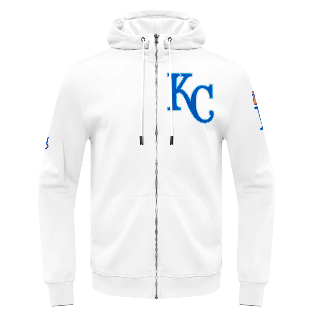 MLB KANSAS CITY ROYALS CLASSIC CHENILLE MEN'S FULL ZIP PULLOVER HOODIE (WHITE)