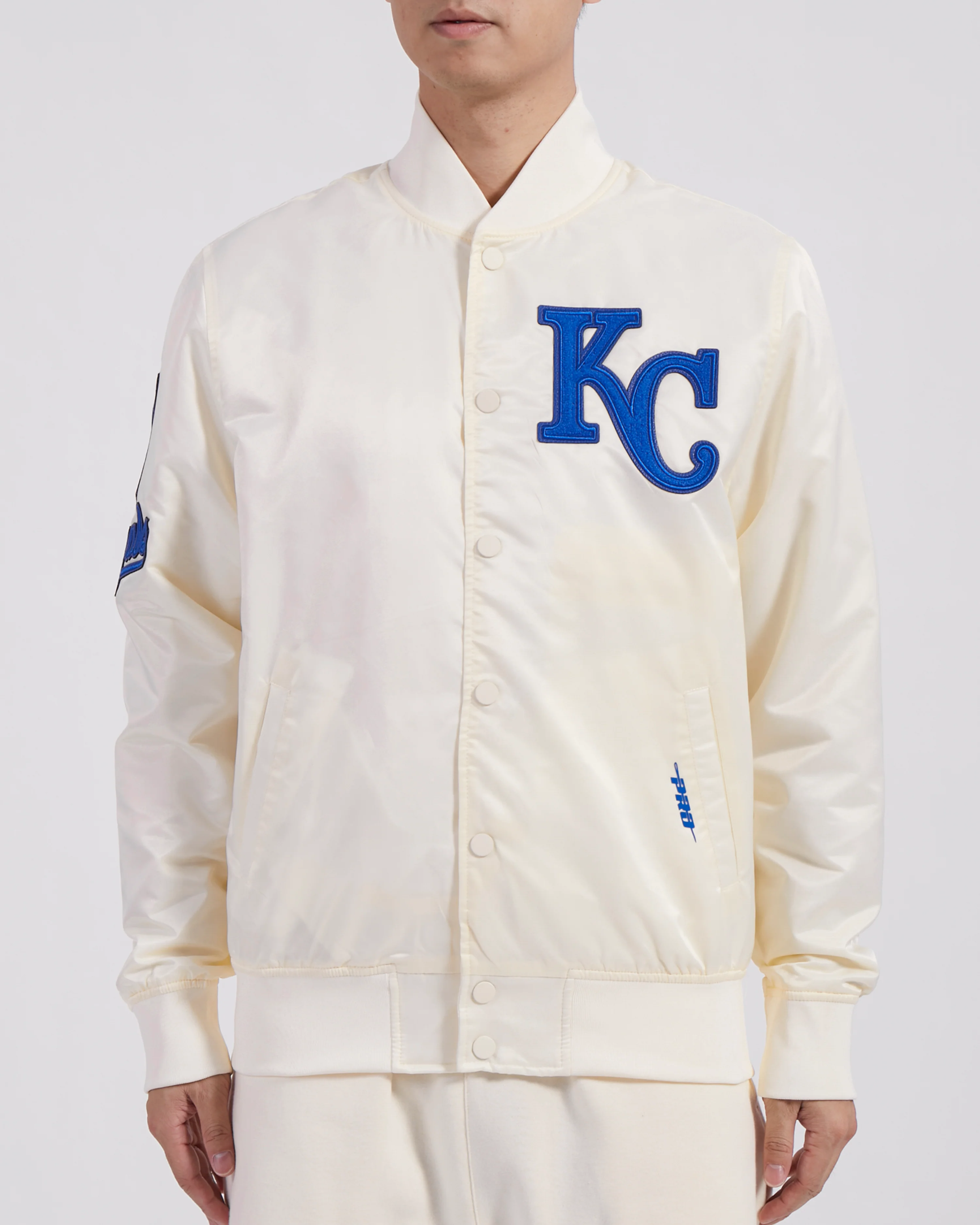 MLB KANSAS CITY ROYALS TRIPLE TONAL SATIN JACKET (EGGSHELL)