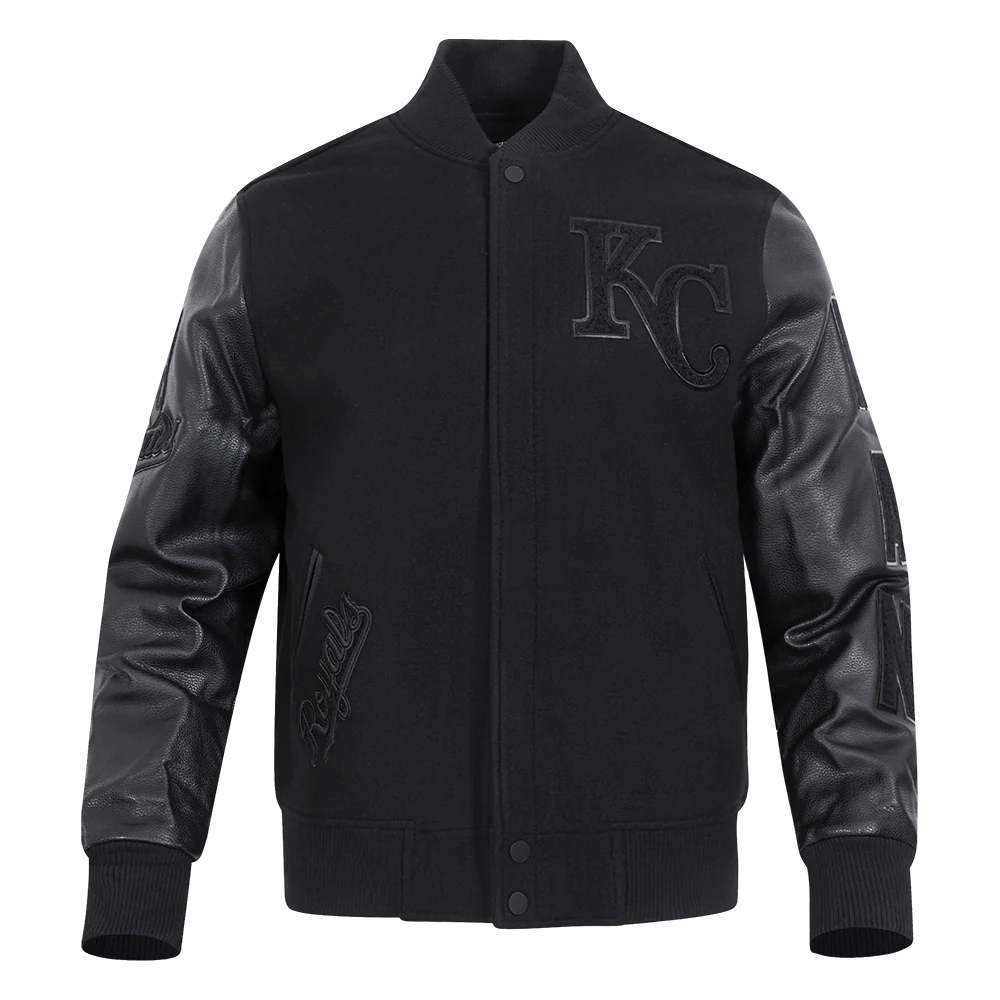 MLB KANSAS CITY ROYALS TRIPLE BLACK WOOL MEN'S VARSITY JACKET (TRIPLE BLACK)