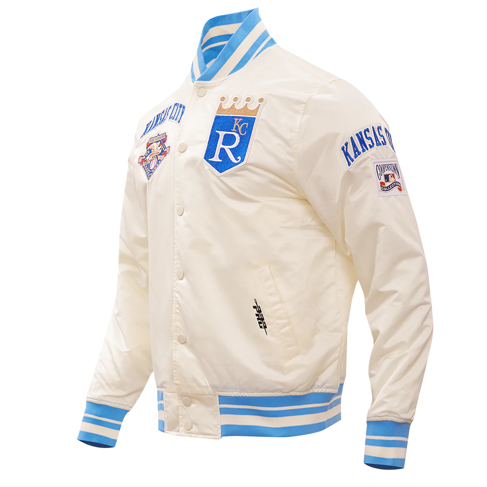 MLB KANSAS CITY ROYALS RETRO CLASSIC MEN'S RIB SATIN JACKET (EGGSHELL/ UNIVERSITY BLUE) - Image 10