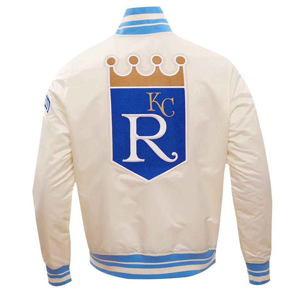 MLB KANSAS CITY ROYALS RETRO CLASSIC MEN'S RIB SATIN JACKET (EGGSHELL/ UNIVERSITY BLUE) - Image 11
