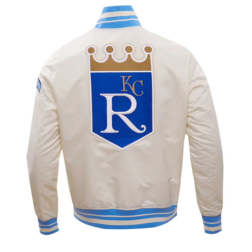 MLB KANSAS CITY ROYALS RETRO CLASSIC MEN'S RIB SATIN JACKET (EGGSHELL/ UNIVERSITY BLUE) - Image 3