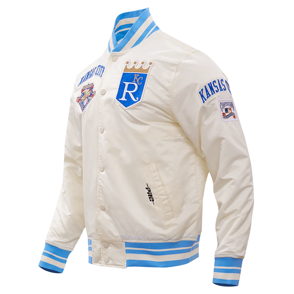 MLB KANSAS CITY ROYALS RETRO CLASSIC MEN'S RIB SATIN JACKET (EGGSHELL/ UNIVERSITY BLUE) - Image 4