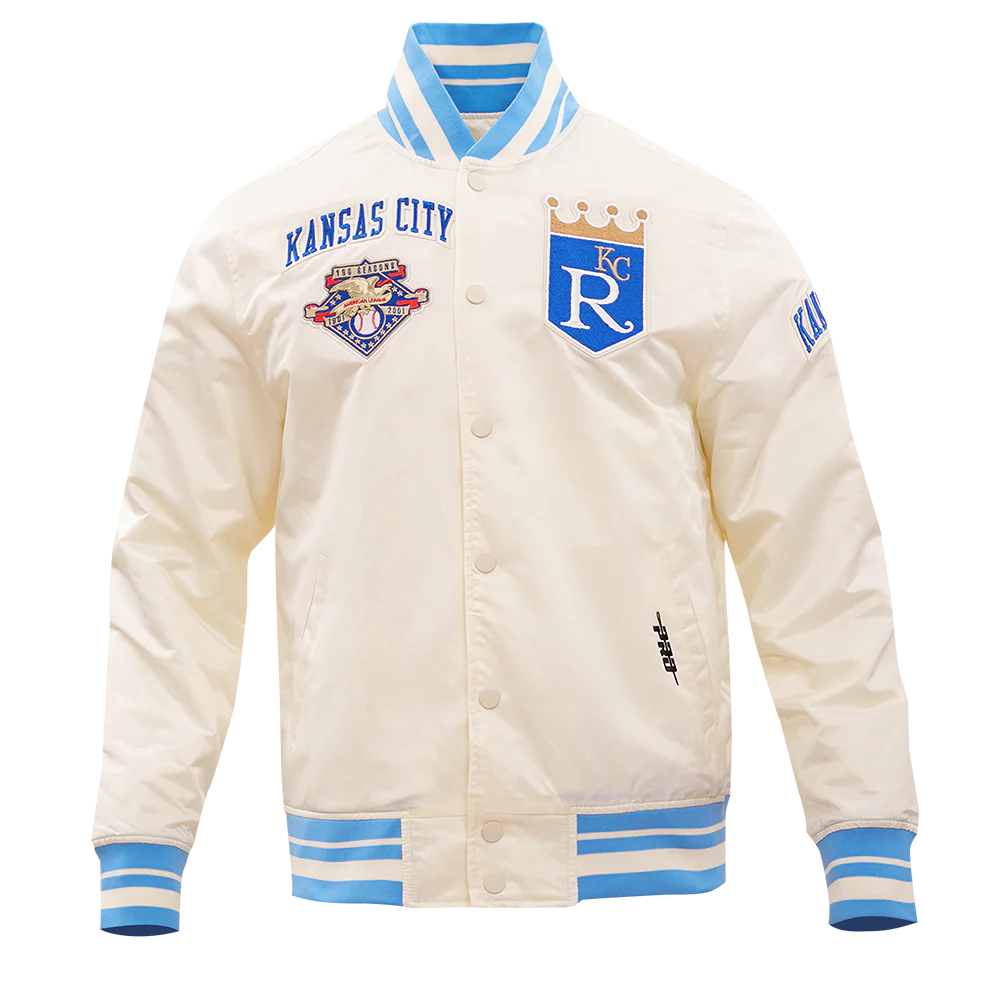 MLB KANSAS CITY ROYALS RETRO CLASSIC MEN'S RIB SATIN JACKET (EGGSHELL/ UNIVERSITY BLUE) - Image 9