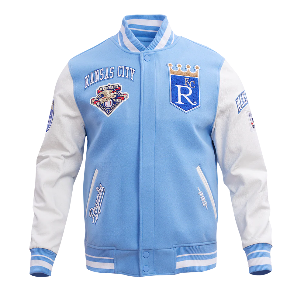 MLB KANSAS CITY ROYALS RETRO CLASSIC MEN'S RIB WOOL VARSITY JACKET (UNIVERSITY BLUE/WHITE)