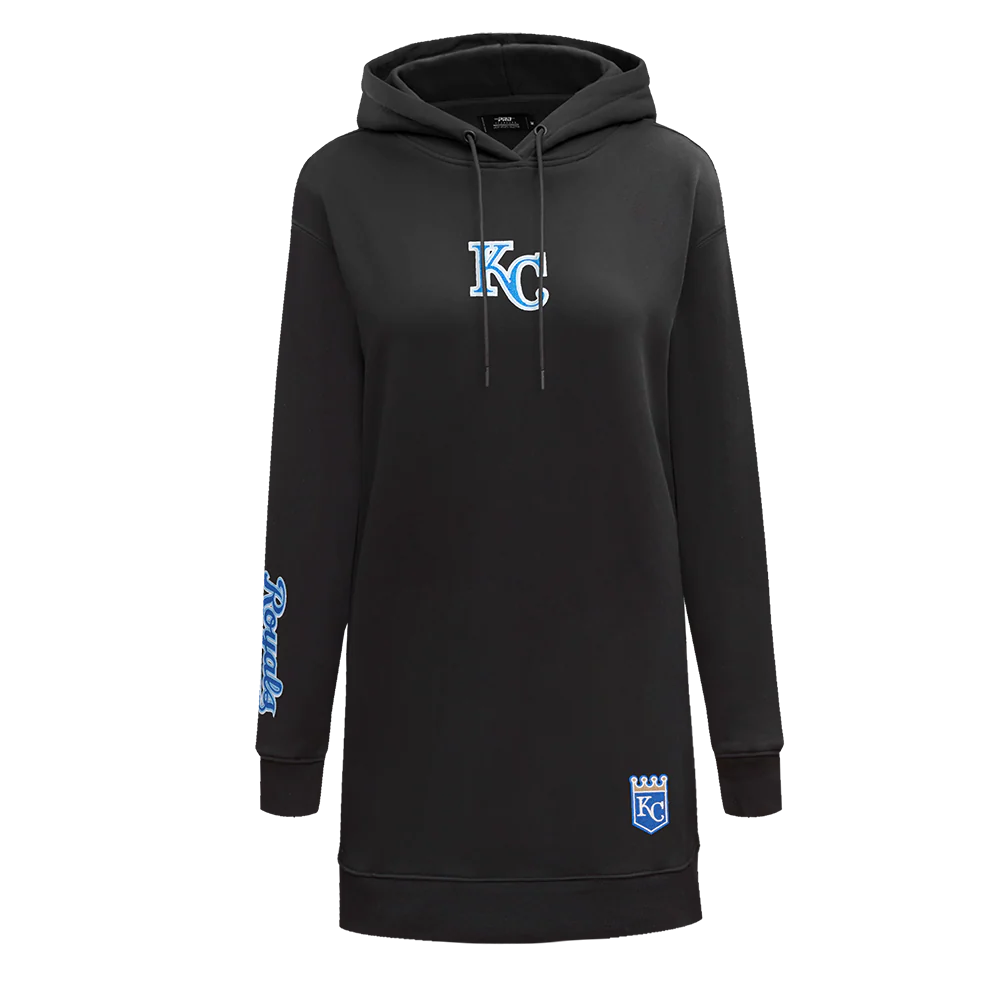 MLB KANSAS CITY ROYALS CLASSIC WOMEN'S FLEECE HOODIE DRESS (BLACK)