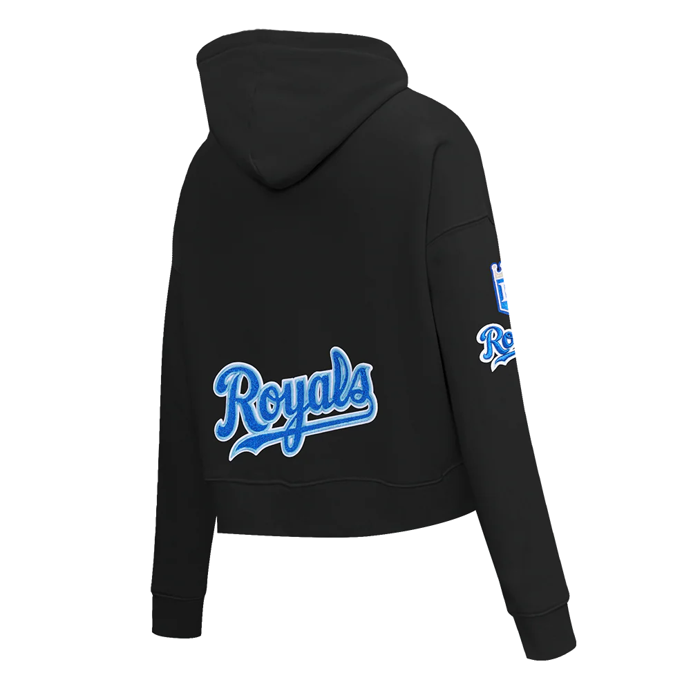 MLB KANSAS CITY ROYALS CLASSIC WOMEN'S CROPPED PULLOVER HOODIE (BLACK) - Image 4