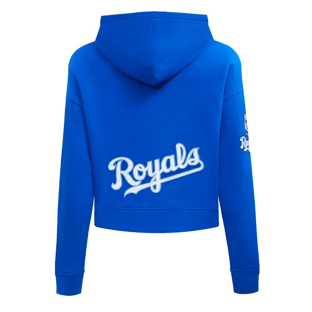 MLB KANSAS CITY ROYALS CLASSIC WOMEN'S CROPPED PULLOVER HOODIE (ROYAL BLUE) - Image 3