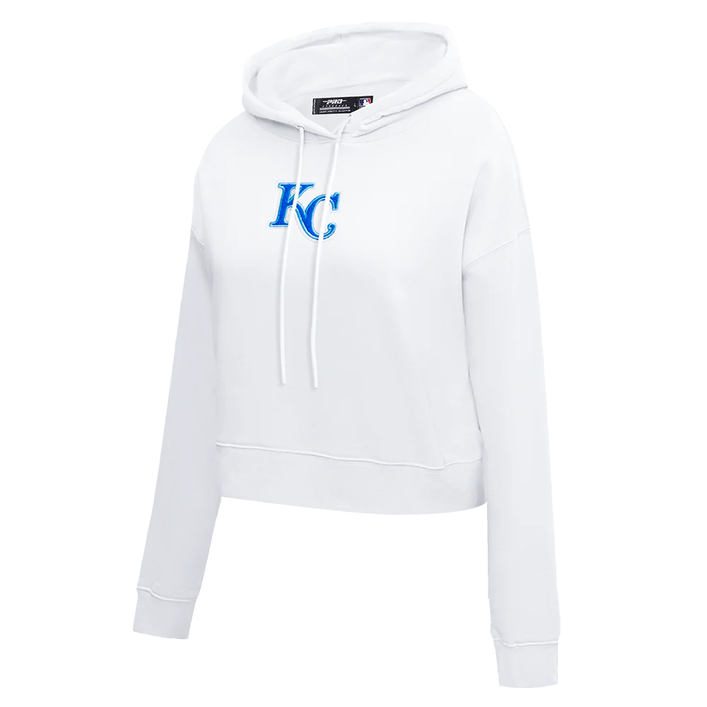 MLB KANSAS CITY ROYALS CLASSIC WOMEN'S CROPPED PULLOVER HOODIE (WHITE) - Image 2