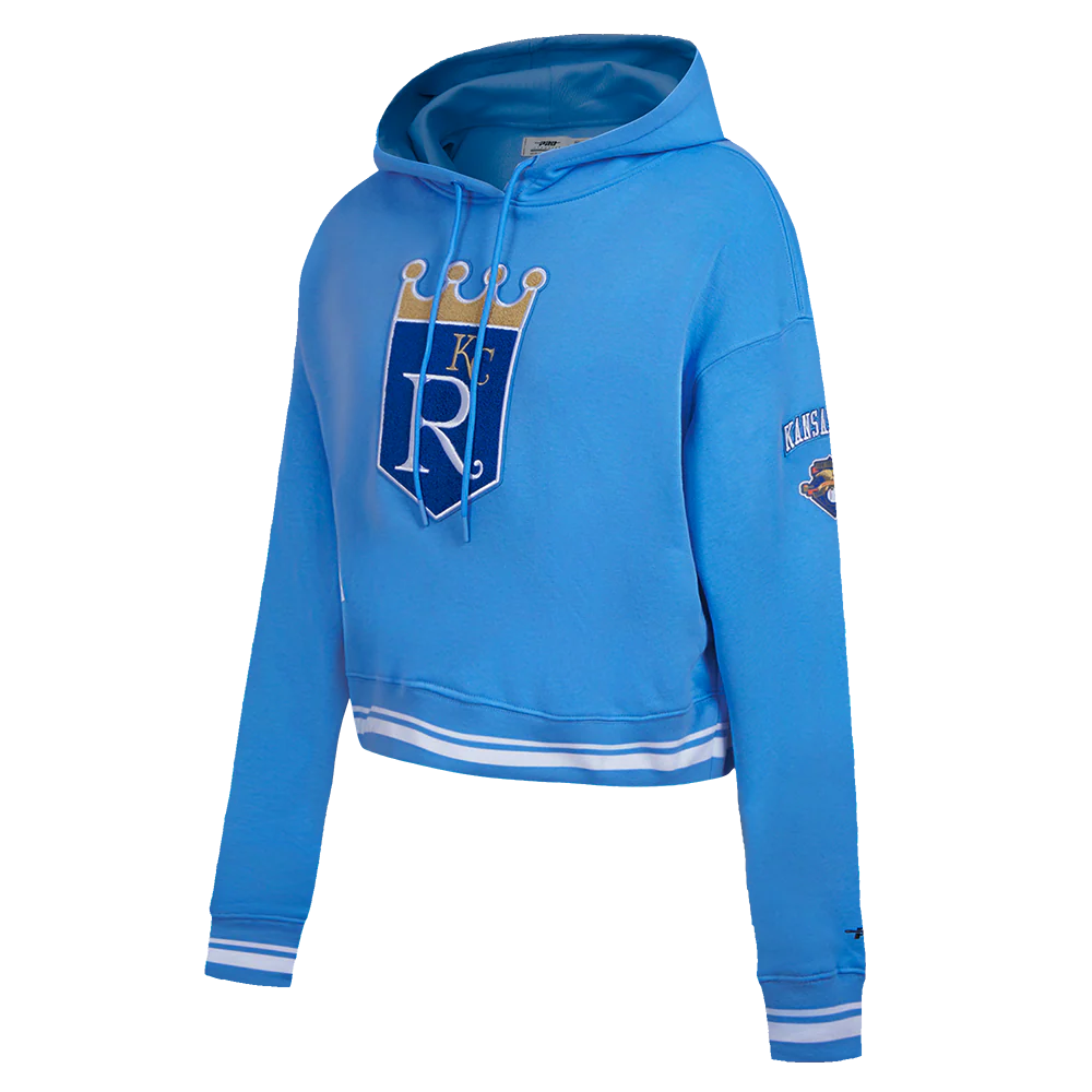 MLB KANSAS CITY ROYALS RETRO CLASSIC WOMEN'S CROPPED PULLOVER HOODIE (UNIVERSITY BLUE) - Image 2