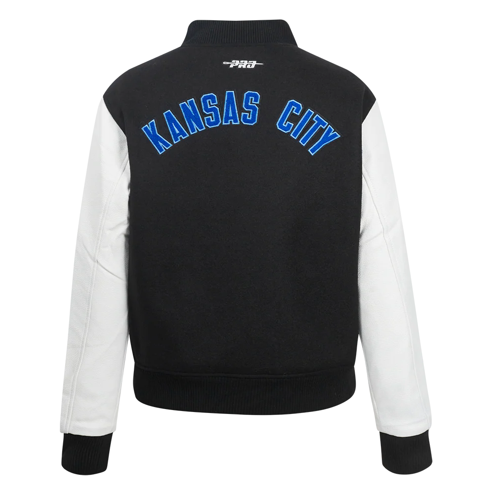 MLB KANSAS CITY ROYALS CLASSIC WOMEN'S WOOL VARSITY JACKET (BLACK/WHITE) - Image 3