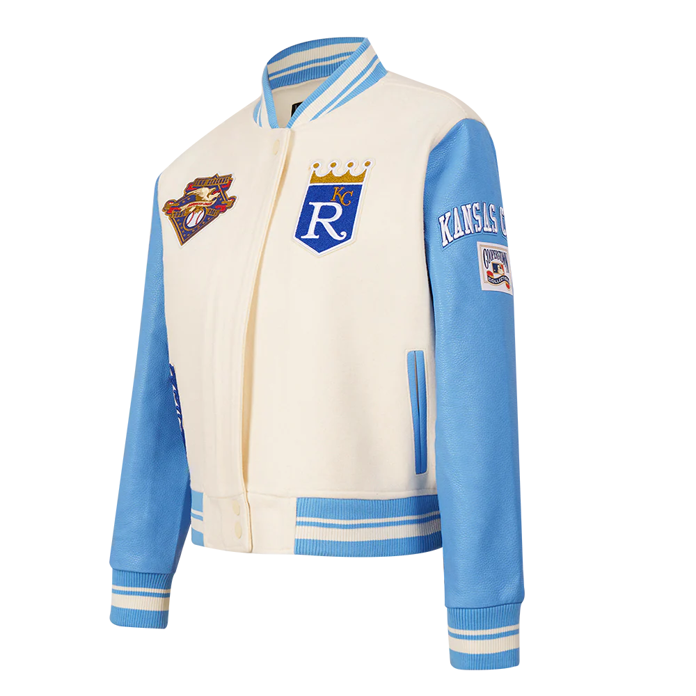 MLB KANSAS CITY ROYALS RETRO CLASSIC WOMEN'S RIB WOOL VARSITY JACKET (EGGSHELL/ UNIVERSITY BLUE) - Image 12