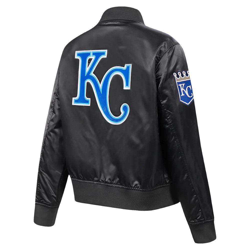 MLB KANSAS CITY ROYALS CLASSIC WOMEN'S SATIN JACKET (BLACK) - Image 3