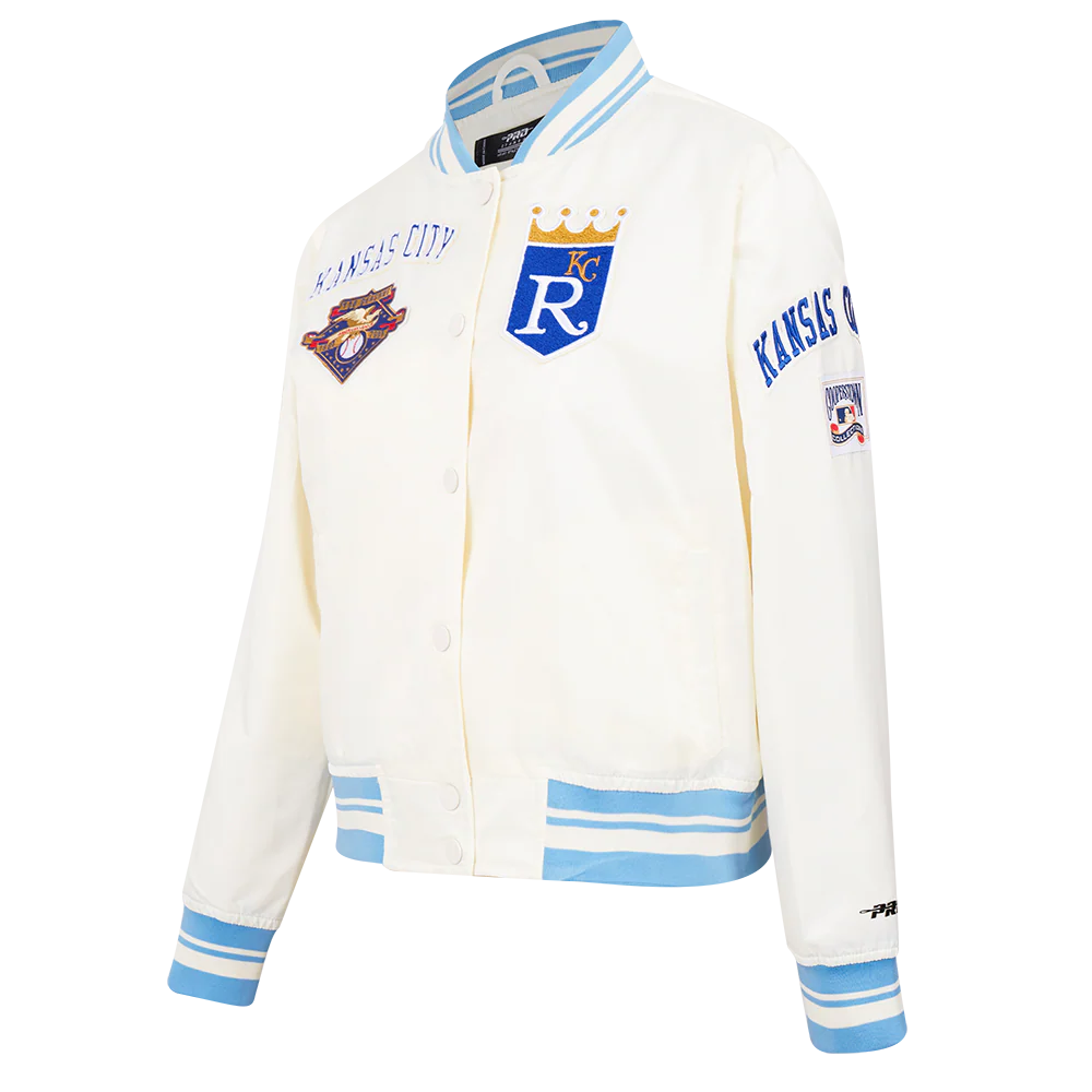 MLB KANSAS CITY ROYALS RETRO CLASSIC WOMEN'S RIB SATIN JACKET (EGGSHELL/ UNIVERSITY BLUE) - Image 2