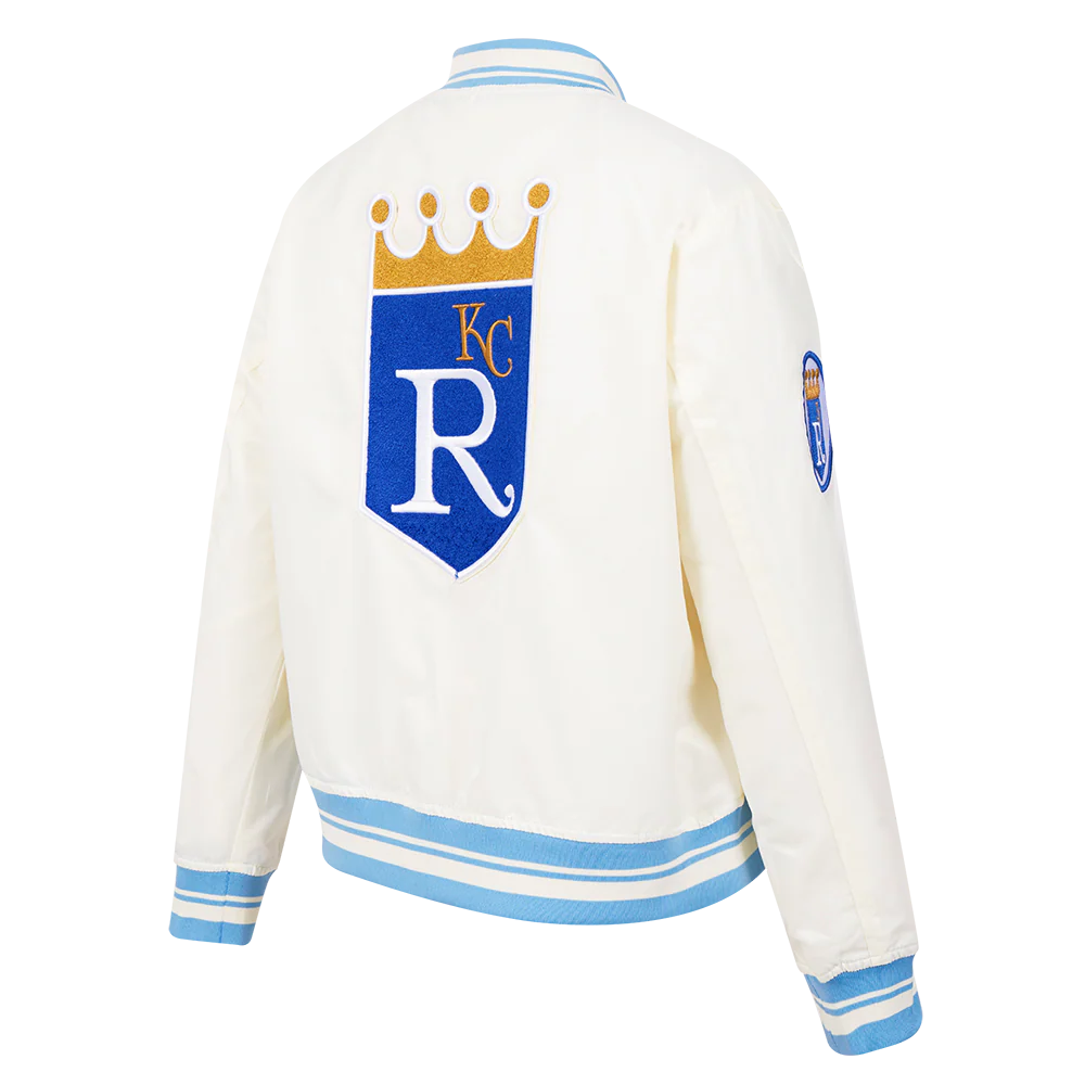 MLB KANSAS CITY ROYALS RETRO CLASSIC WOMEN'S RIB SATIN JACKET (EGGSHELL/ UNIVERSITY BLUE) - Image 3