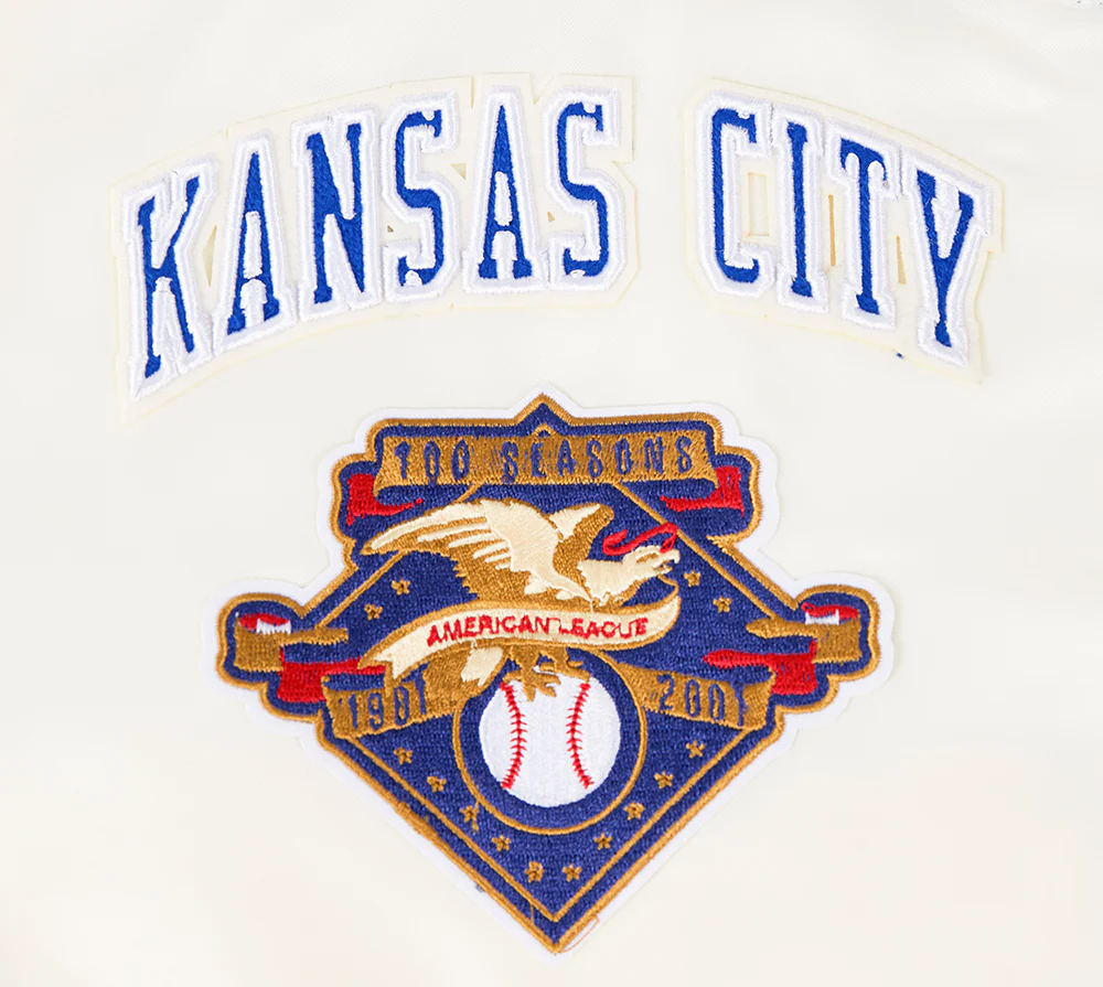 MLB KANSAS CITY ROYALS RETRO CLASSIC WOMEN'S RIB SATIN JACKET (EGGSHELL/ UNIVERSITY BLUE) - Image 5