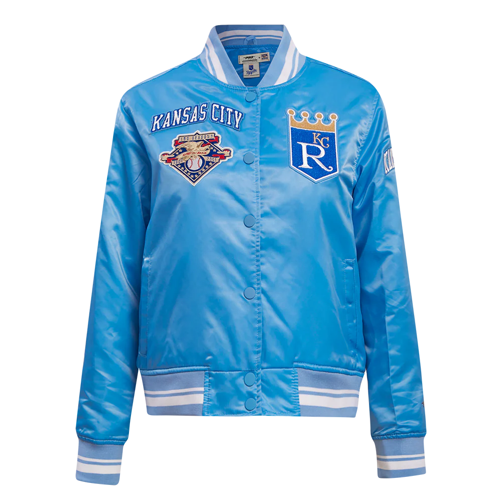 MLB KANSAS CITY ROYALS RETRO CLASSIC WOMEN'S RIB SATIN JACKET (UNIVERSITY BLUE)