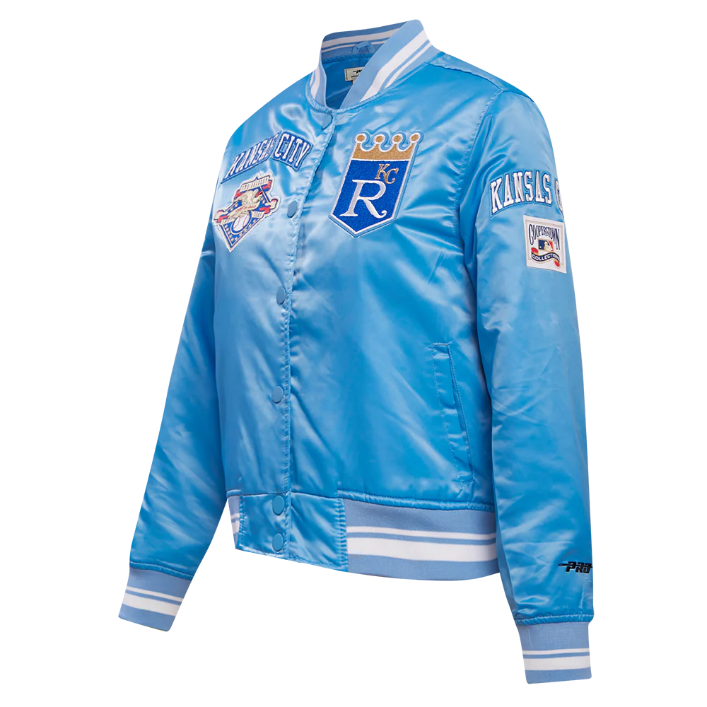 MLB KANSAS CITY ROYALS RETRO CLASSIC WOMEN'S RIB SATIN JACKET (UNIVERSITY BLUE) - Image 2