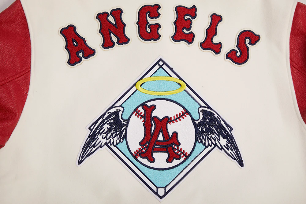 MLB LOS ANGELES ANGELS RETRO CLASSIC MEN'S RIB WOOL VARSITY JACKET (EGGSHELL/ RED) - Image 5