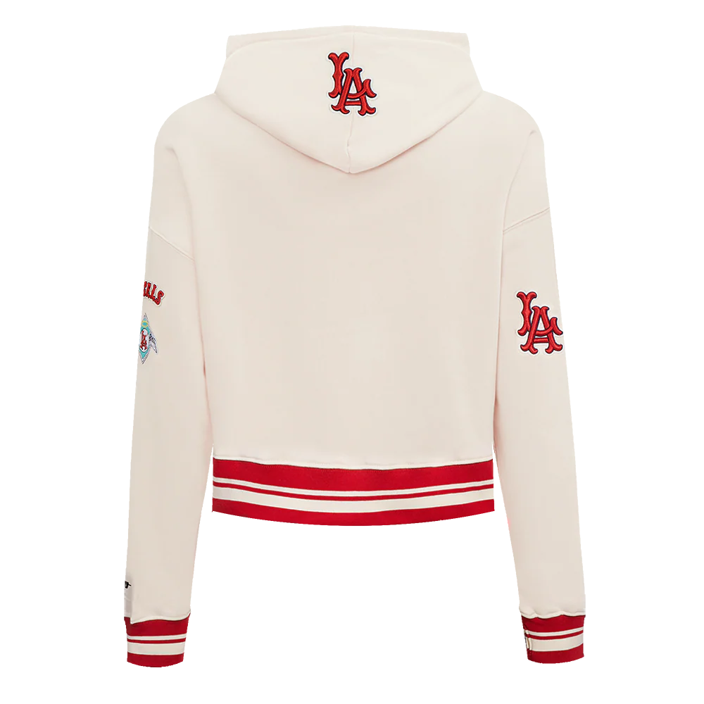 MLB LOS ANGELES ANGELS RETRO CLASSIC WOMEN'S RIB CROPPED PULLOVER HOODIE (EGGSHELL/ RED) - Image 3