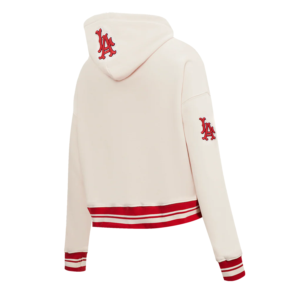 MLB LOS ANGELES ANGELS RETRO CLASSIC WOMEN'S RIB CROPPED PULLOVER HOODIE (EGGSHELL/ RED) - Image 4