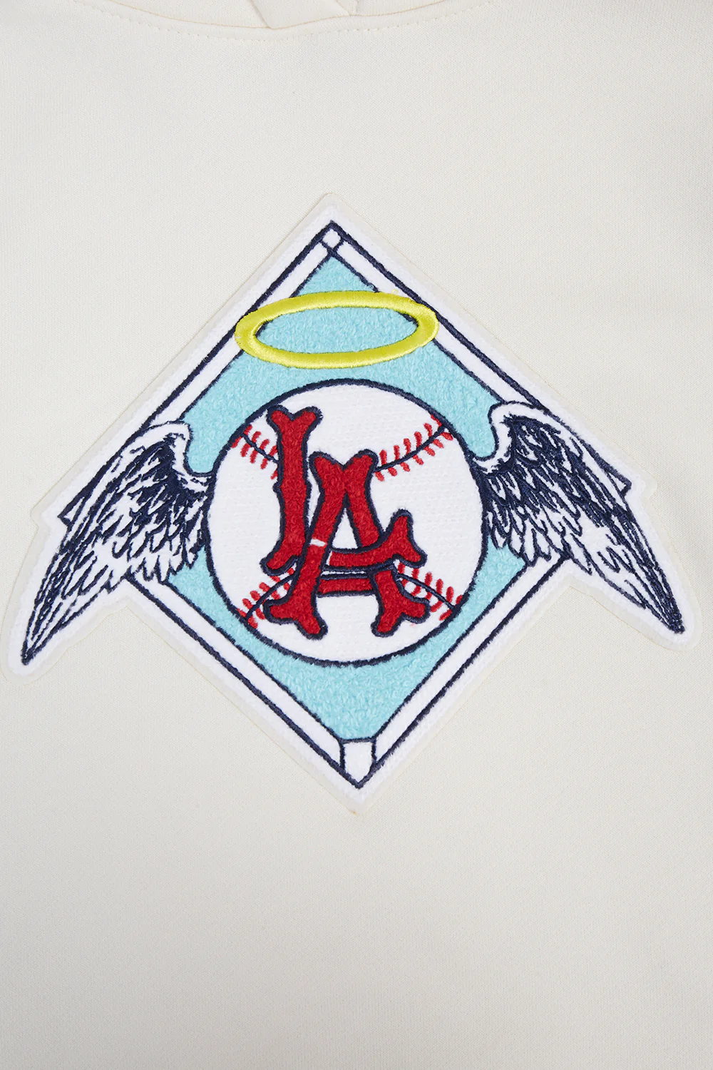 MLB LOS ANGELES ANGELS RETRO CLASSIC WOMEN'S RIB CROPPED PULLOVER HOODIE (EGGSHELL/ RED) - Image 5