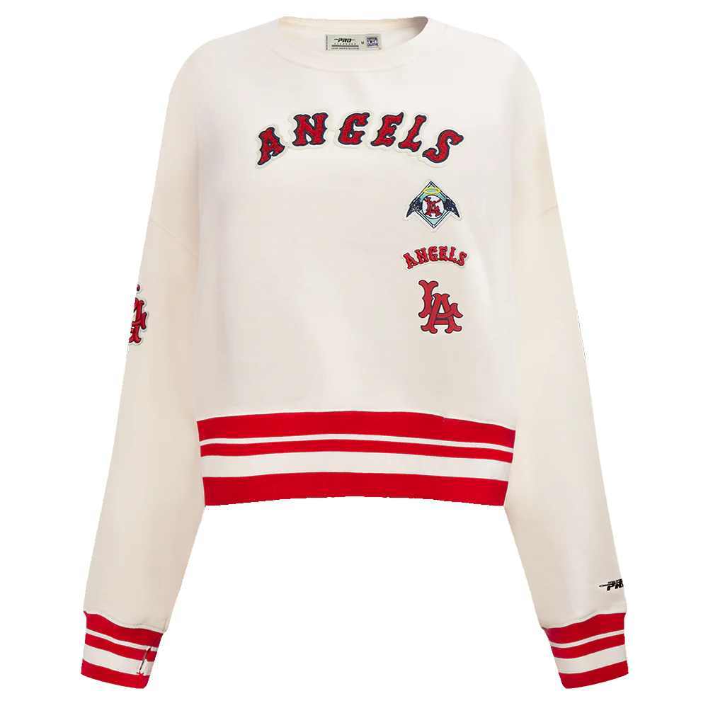 MLB LOS ANGELES ANGELS RETRO CLASSIC WOMEN'S RIB CREWNECK (EGGSHELL/ RED)