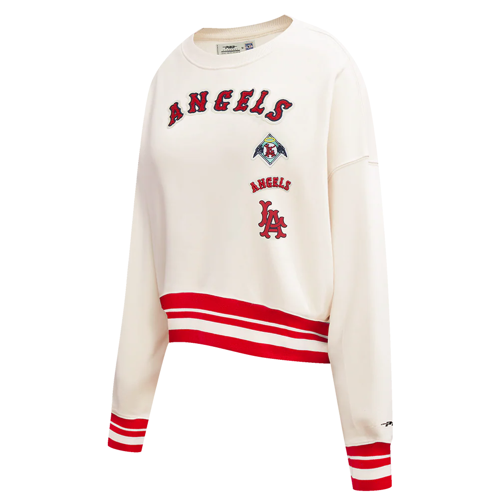 MLB LOS ANGELES ANGELS RETRO CLASSIC WOMEN'S RIB CREWNECK (EGGSHELL/ RED) - Image 2