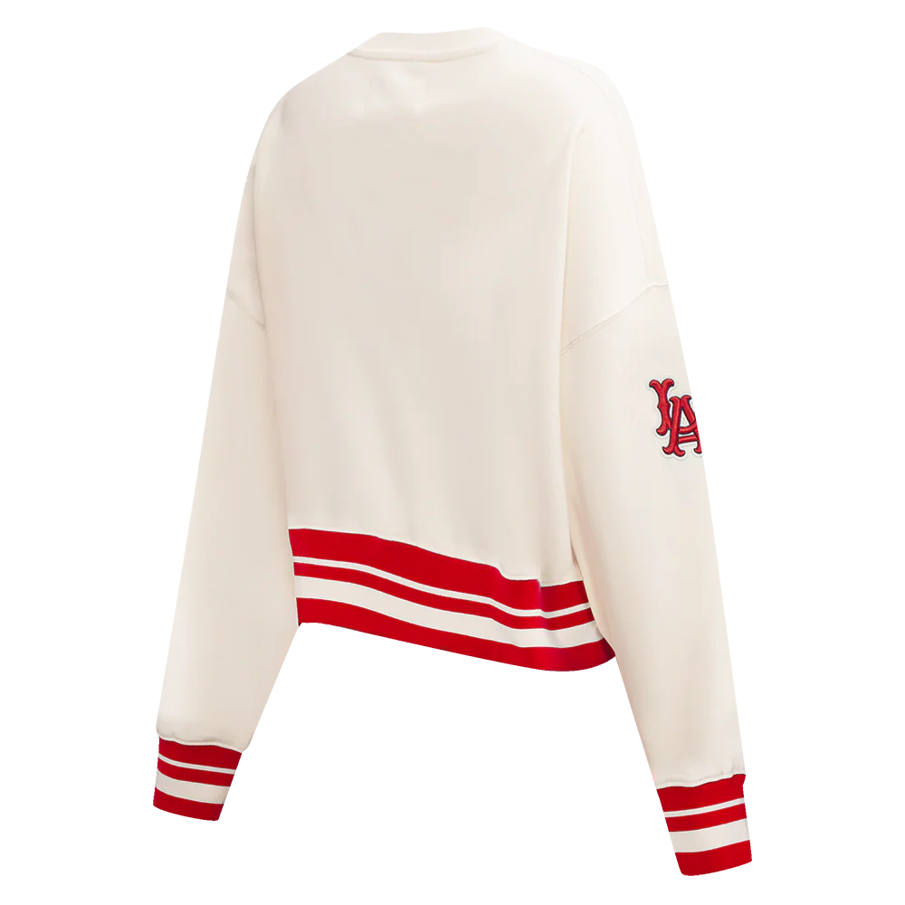 MLB LOS ANGELES ANGELS RETRO CLASSIC WOMEN'S RIB CREWNECK (EGGSHELL/ RED) - Image 4