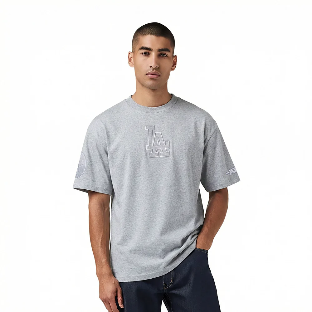 MLB LOS ANGELES DODGERS REVERSE FRENCH TERRY MEN'S COTTON JERSEY DROP SHOULDER TOP (DARK HEATHER GRAY)