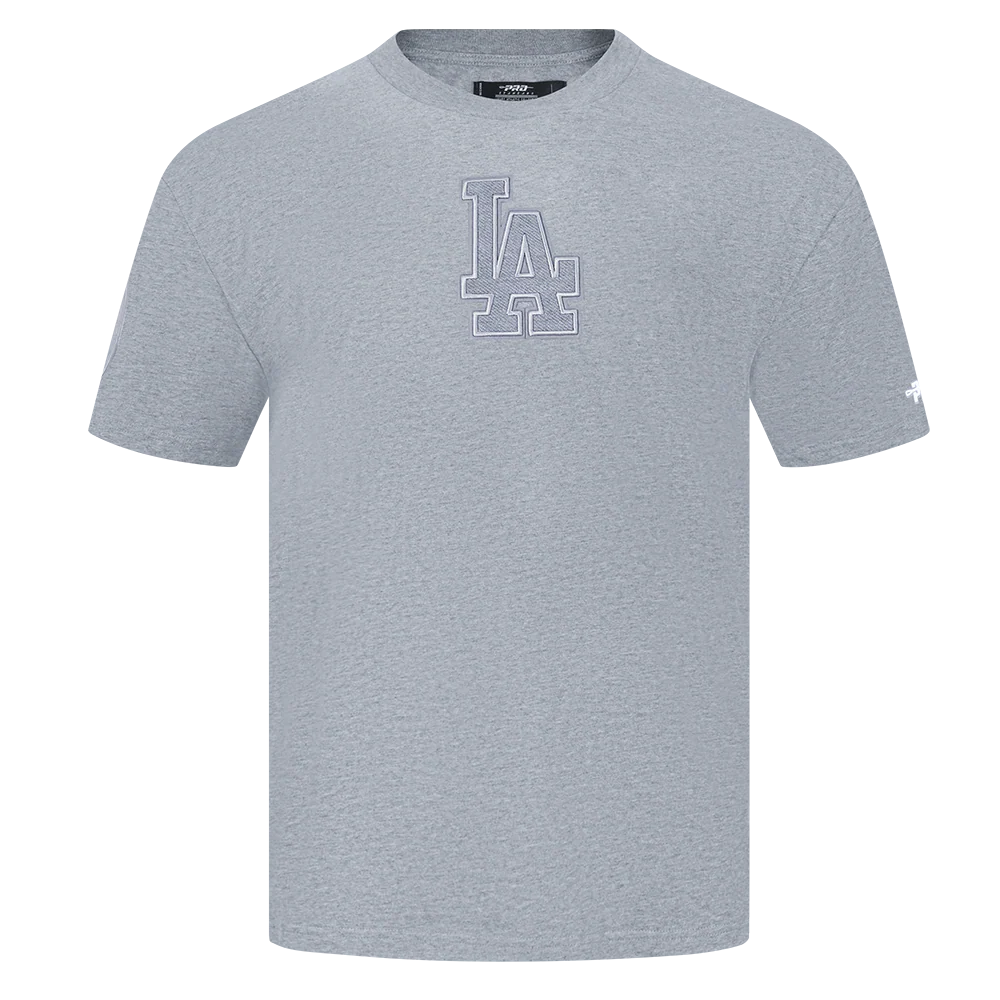 MLB LOS ANGELES DODGERS REVERSE FRENCH TERRY MEN'S COTTON JERSEY DROP SHOULDER TOP (DARK HEATHER GRAY) - Image 3