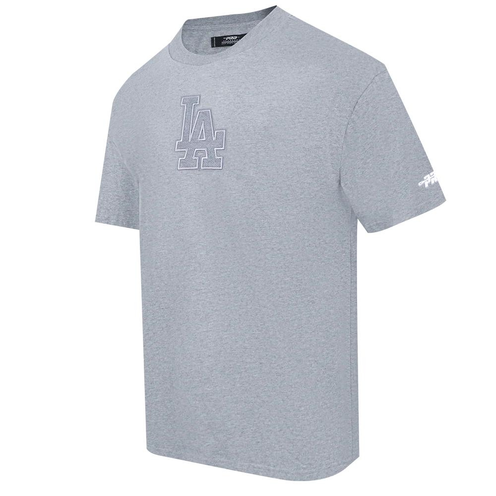 MLB LOS ANGELES DODGERS REVERSE FRENCH TERRY MEN'S COTTON JERSEY DROP SHOULDER TOP (DARK HEATHER GRAY) - Image 4