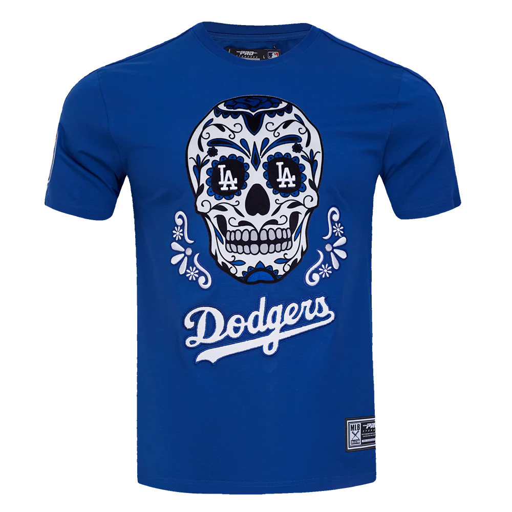 MLB LOS ANGELES DODGERS SUGAR SKULL MEN'S SINGLE JERSEY STRIPED TOP (DODGER BLUE)