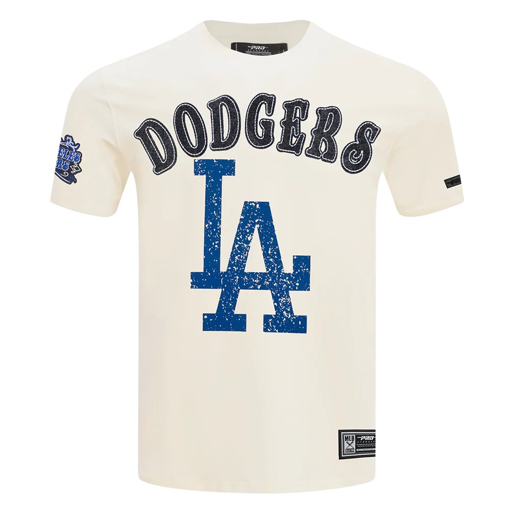 MLB LOS ANGELES DODGERS REBEL ATHLETICS STACKED LOGO MEN'S SJ TEE (EGGSHELL)