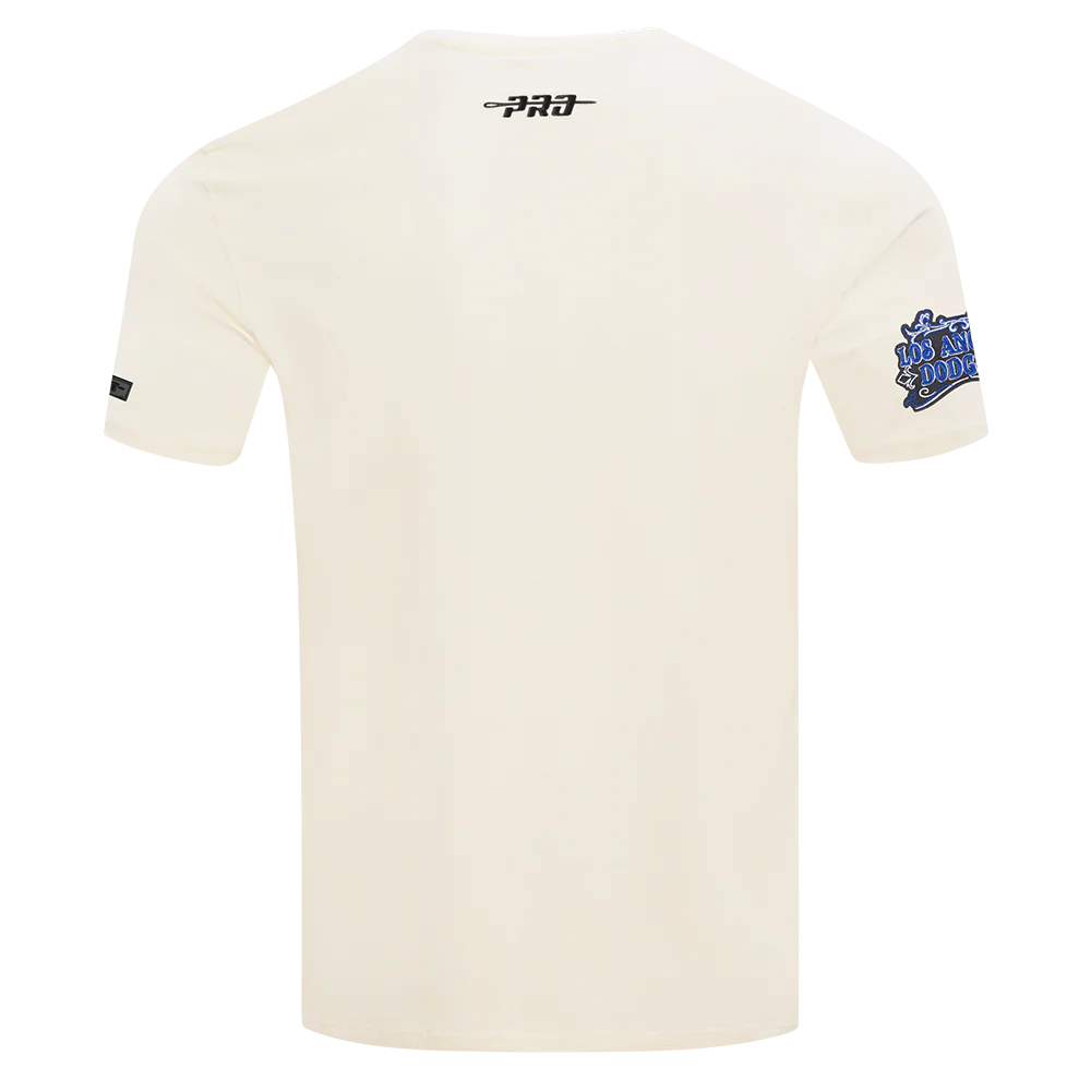 MLB LOS ANGELES DODGERS REBEL ATHLETICS STACKED LOGO MEN'S SJ TEE (EGGSHELL) - Image 3
