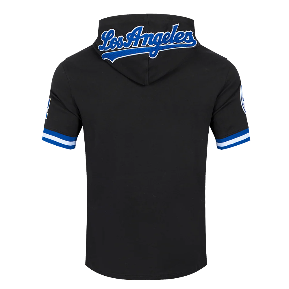 MLB LOS ANGELES DODGERS CLASSIC CHENILLE MEN'S DOUBLE KNIT SHORT SLEEVE PULLOVER HOODIE (BLACK/DODGER BLUE) - Image 4