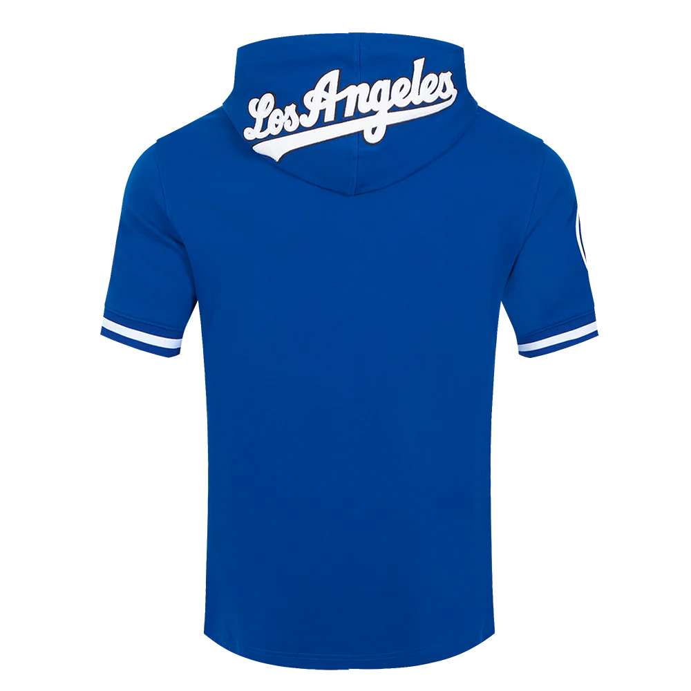 MLB LOS ANGELES DODGERS CLASSIC CHENILLE MEN'S DOUBLE KNIT SHORT SLEEVE PULLOVER HOODIE (DOGERS BLUE) - Image 3