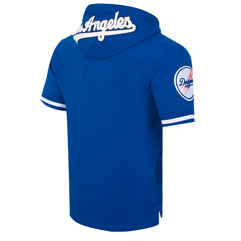 MLB LOS ANGELES DODGERS CLASSIC CHENILLE MEN'S DOUBLE KNIT SHORT SLEEVE PULLOVER HOODIE (DOGERS BLUE) - Image 4