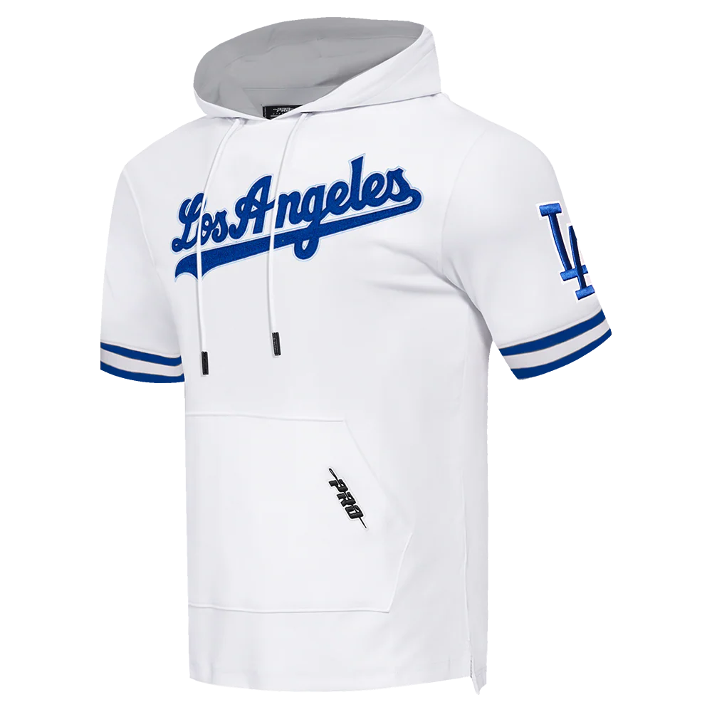MLB LOS ANGELES DODGERS CLASSIC CHENILLE MEN'S DOUBLE KNIT SHORT SLEEVE PULLOVER HOODIE (WHITE/DODGER BLUE) - Image 2