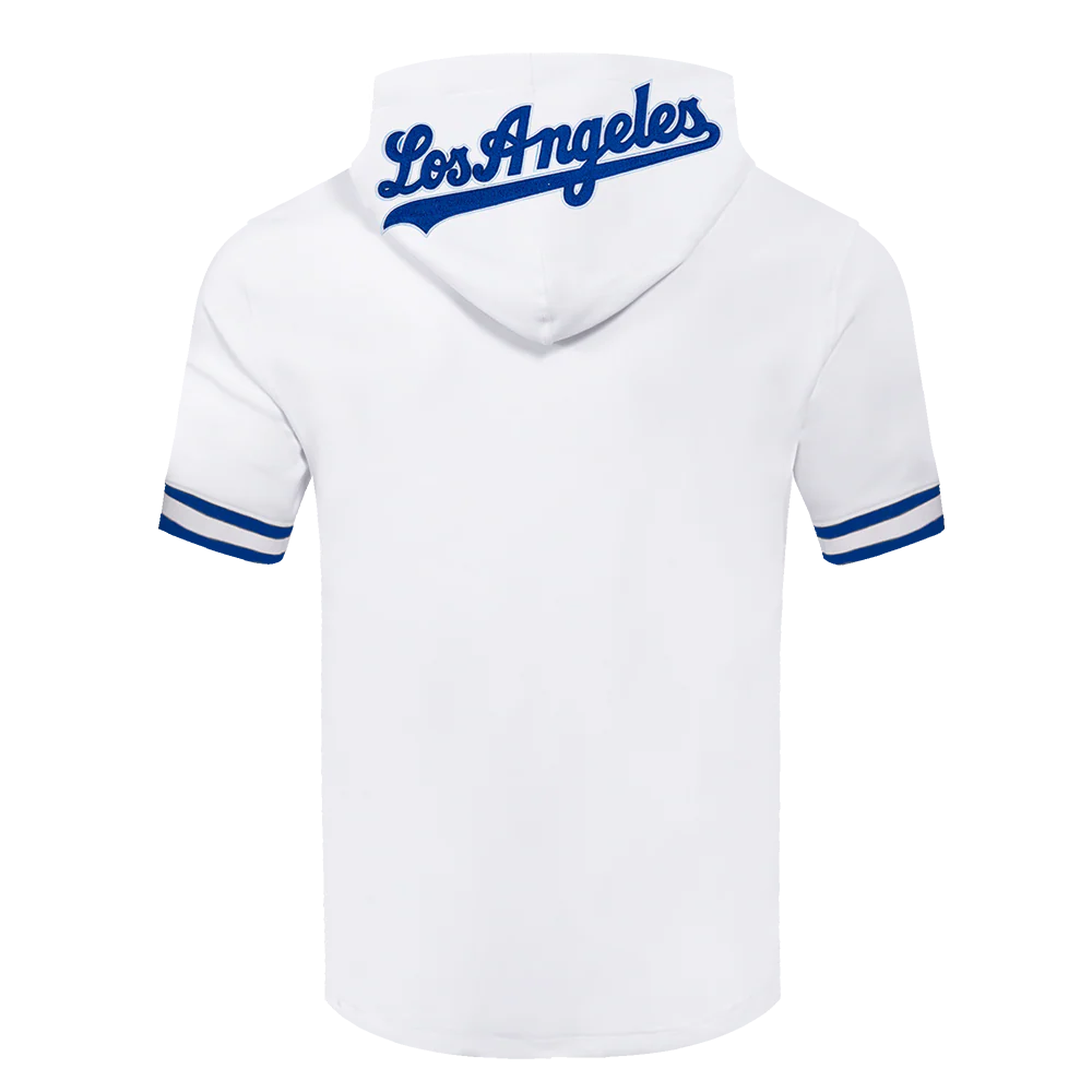 MLB LOS ANGELES DODGERS CLASSIC CHENILLE MEN'S DOUBLE KNIT SHORT SLEEVE PULLOVER HOODIE (WHITE/DODGER BLUE) - Image 3