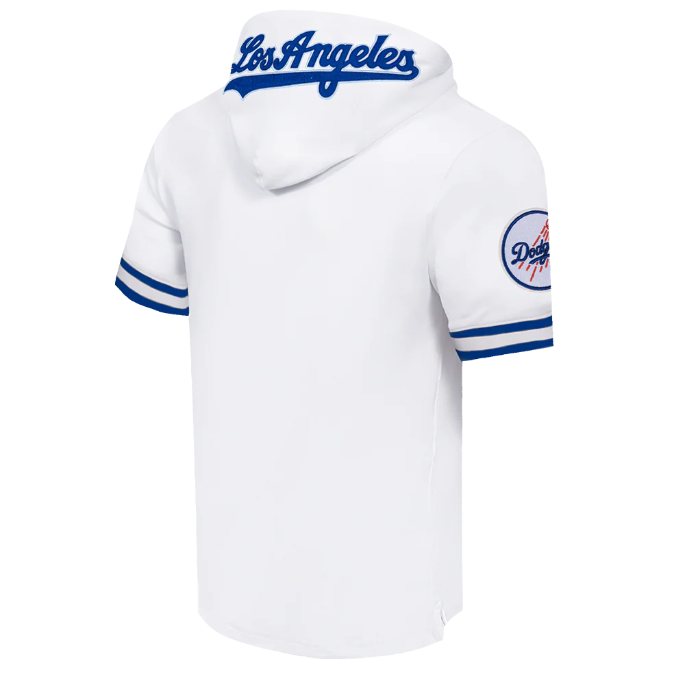 MLB LOS ANGELES DODGERS CLASSIC CHENILLE MEN'S DOUBLE KNIT SHORT SLEEVE PULLOVER HOODIE (WHITE/DODGER BLUE) - Image 4