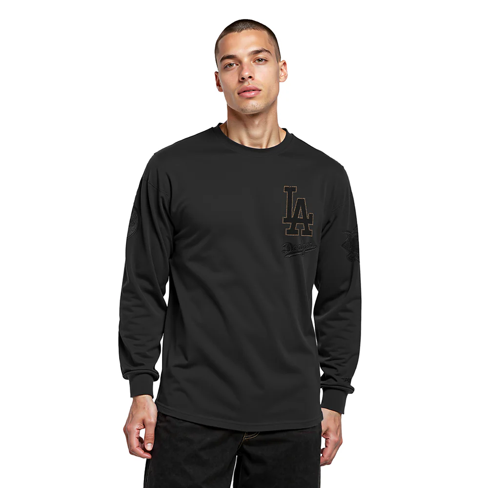 MLB LOS ANGELES DODGERS BLACKOUT MEN'S DROP SHOULDER LS TEE (BLACK)