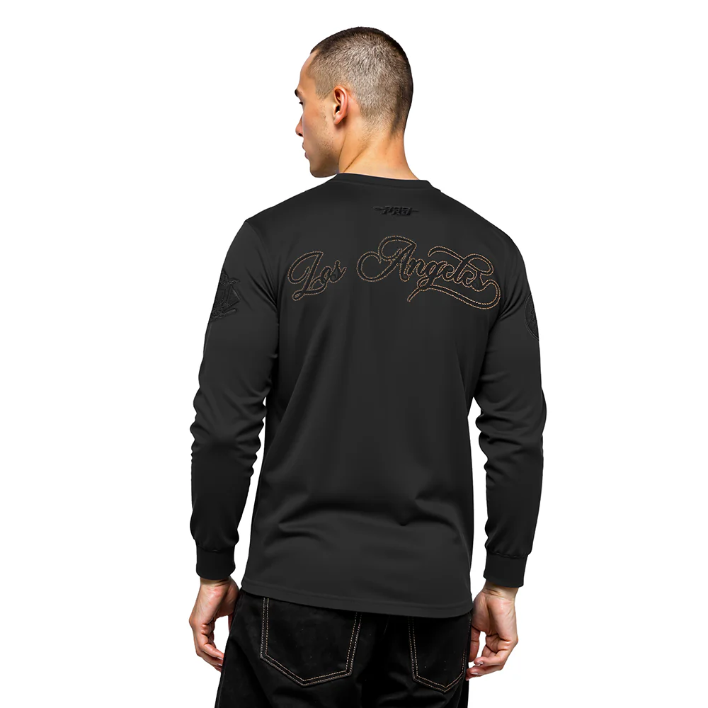 MLB LOS ANGELES DODGERS BLACKOUT MEN'S DROP SHOULDER LS TEE (BLACK) - Image 2