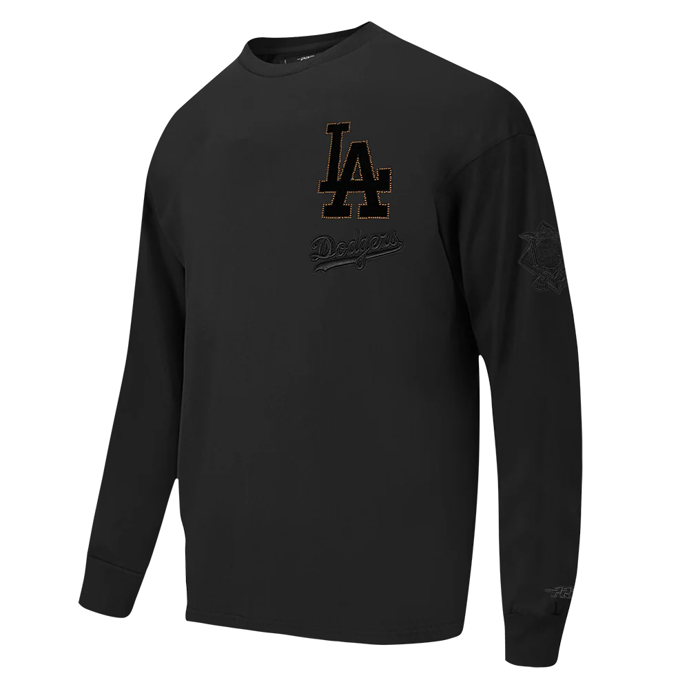 MLB LOS ANGELES DODGERS BLACKOUT MEN'S DROP SHOULDER LS TEE (BLACK) - Image 3
