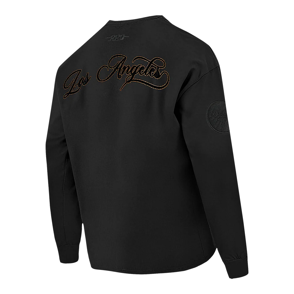 MLB LOS ANGELES DODGERS BLACKOUT MEN'S DROP SHOULDER LS TEE (BLACK) - Image 4