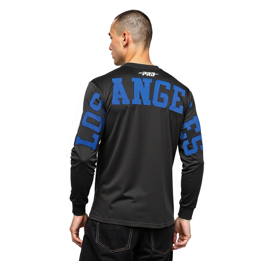 MLB LOS ANGELES DODGERS WINGSPAN MEN'S DROP SHOULDER LS TEE (BLACK/DODGER BLUE)