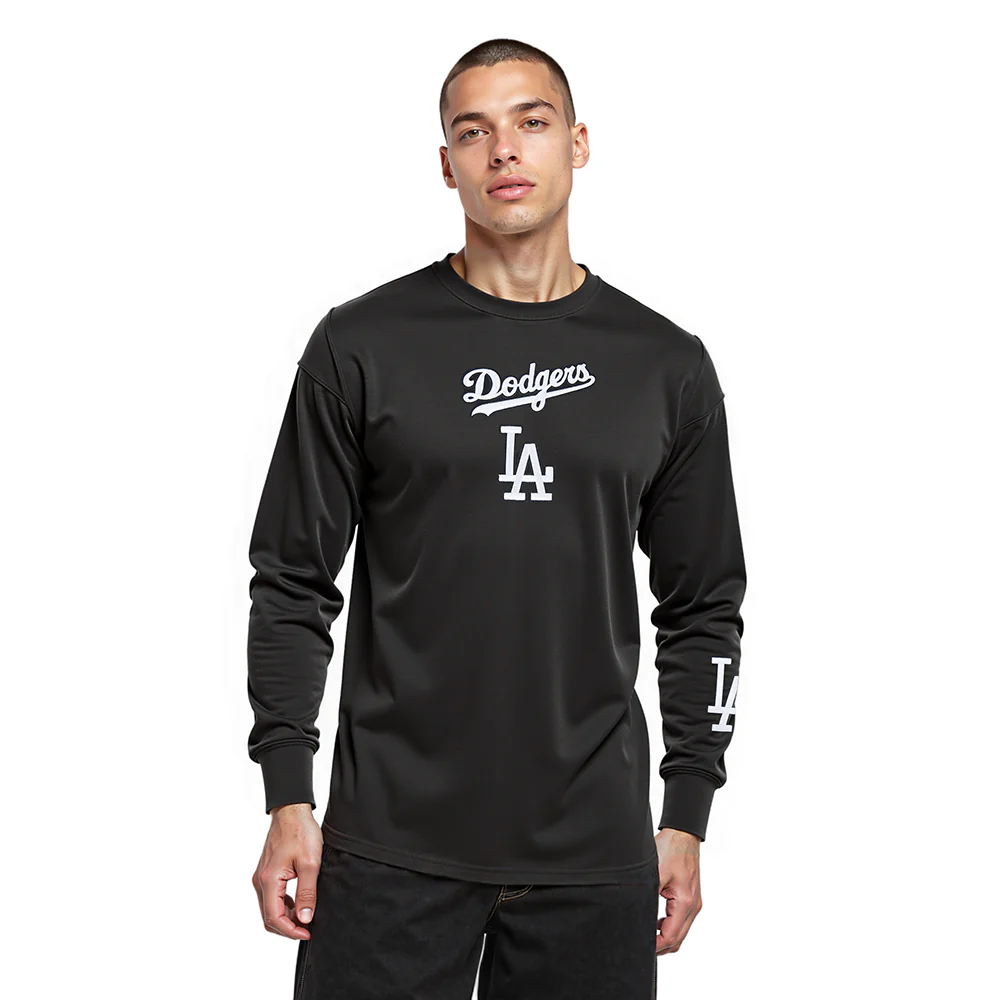 MLB LOS ANGELES DODGERS WINGSPAN MEN'S DROP SHOULDER LS TEE (BLACK/DODGER BLUE) - Image 2