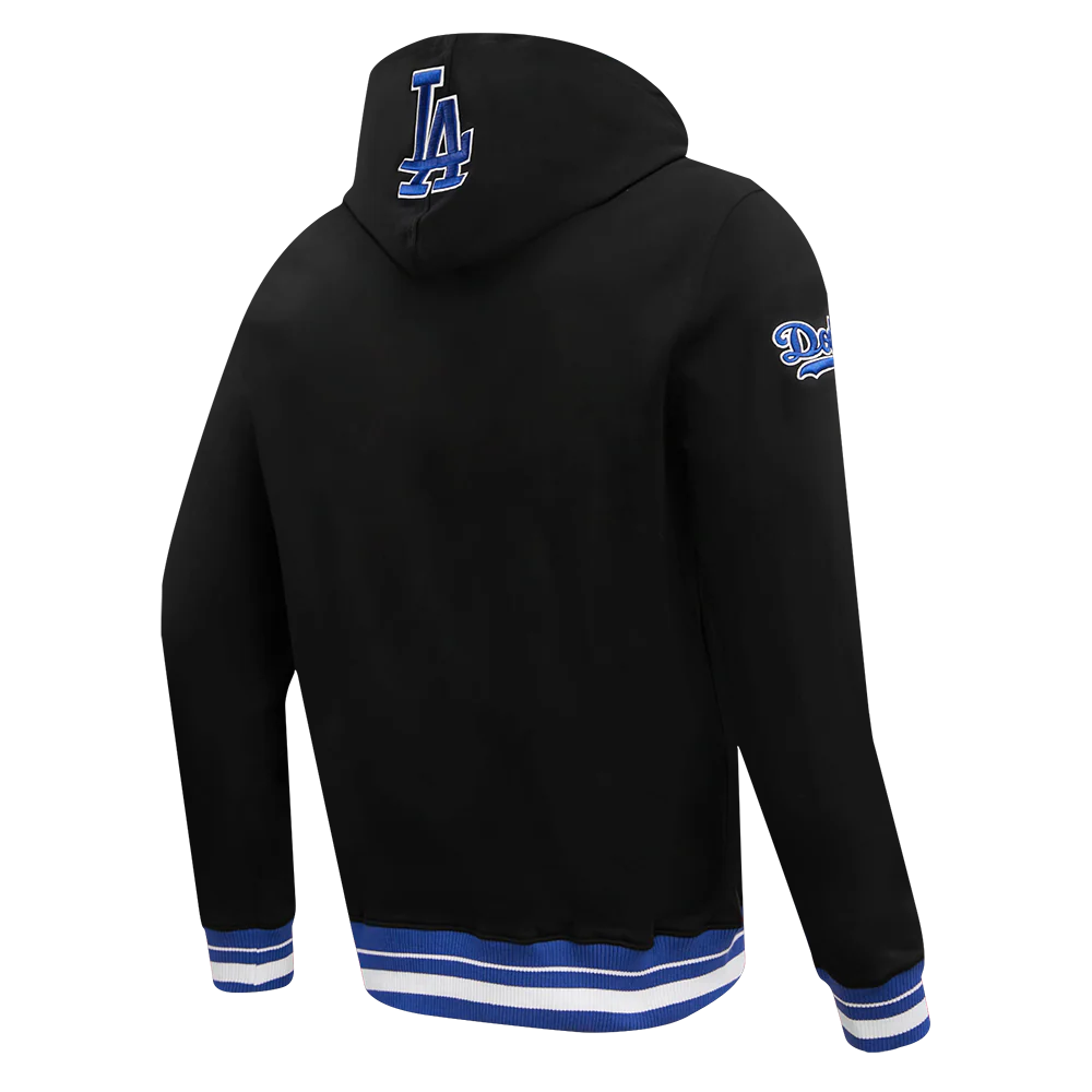 MLB LOS ANGELES DODGERS SCRIPT TAIL MEN'S RIB FLEECE PULLOVER HOODIE (BLACK/DODGER BLUE) - Image 3