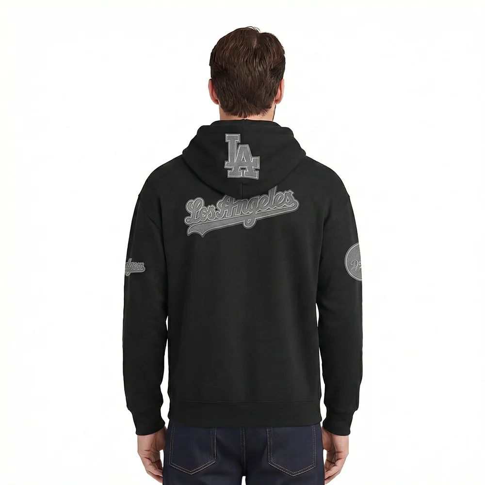 MLB LOS ANGELES DODGERS REVERSE FRENCH TERRY MEN'S DROP SHOULDER FLC PO HOODIE (BLACK) - Image 2