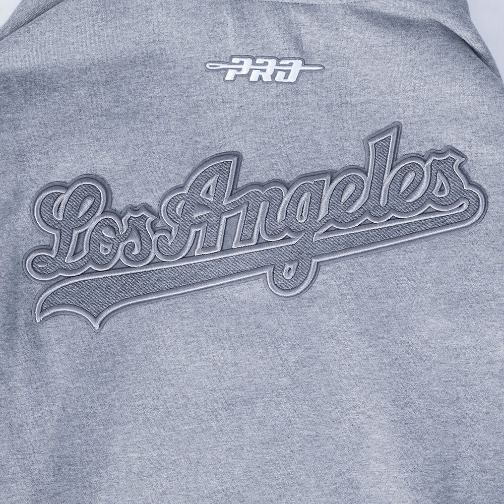 MLB LOS ANGELES DODGERS REVERSE FRENCH TERRY MEN'S DROP SHOULDER FLEECE PULLOVER HOODIE (DARK HEATHER GRAY) - Image 11